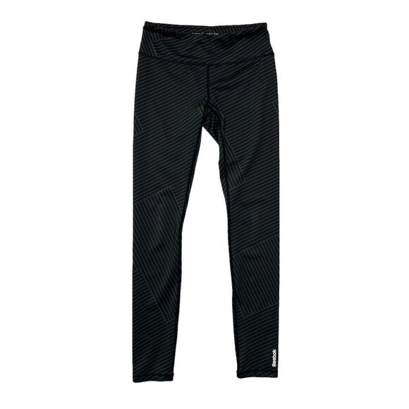 Reebok Women's Black Geometric Pattern Leggings - Picture 1 of 11